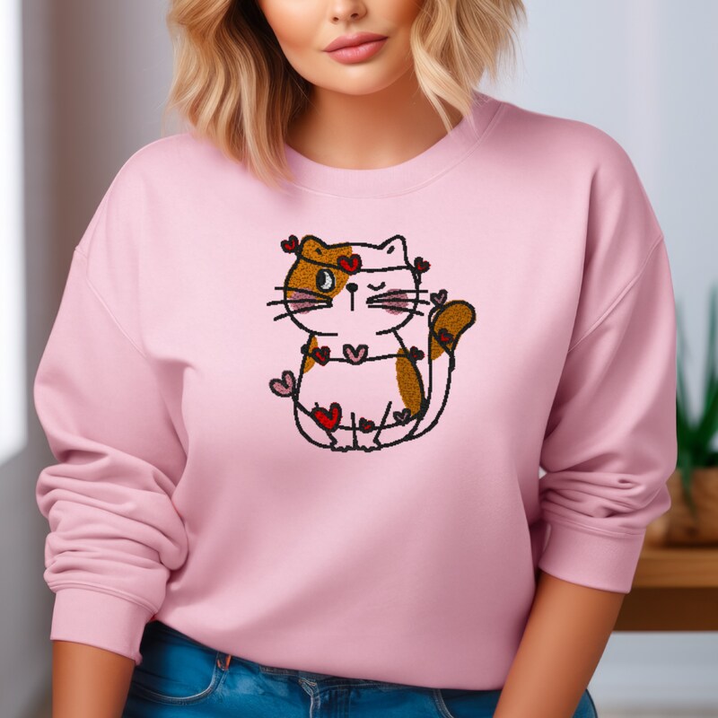 Adorable Embroidered Cat Sweatshirt Pet Lovers Gift Funny Kitten